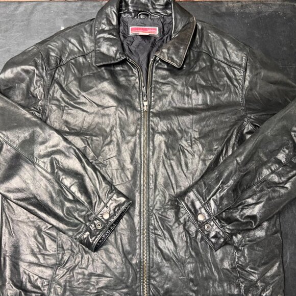 Merona Jacket Mens XL Black Soft Leather Full Zip Bomber Casual Outdoor (GS36) - Picture 1 of 7